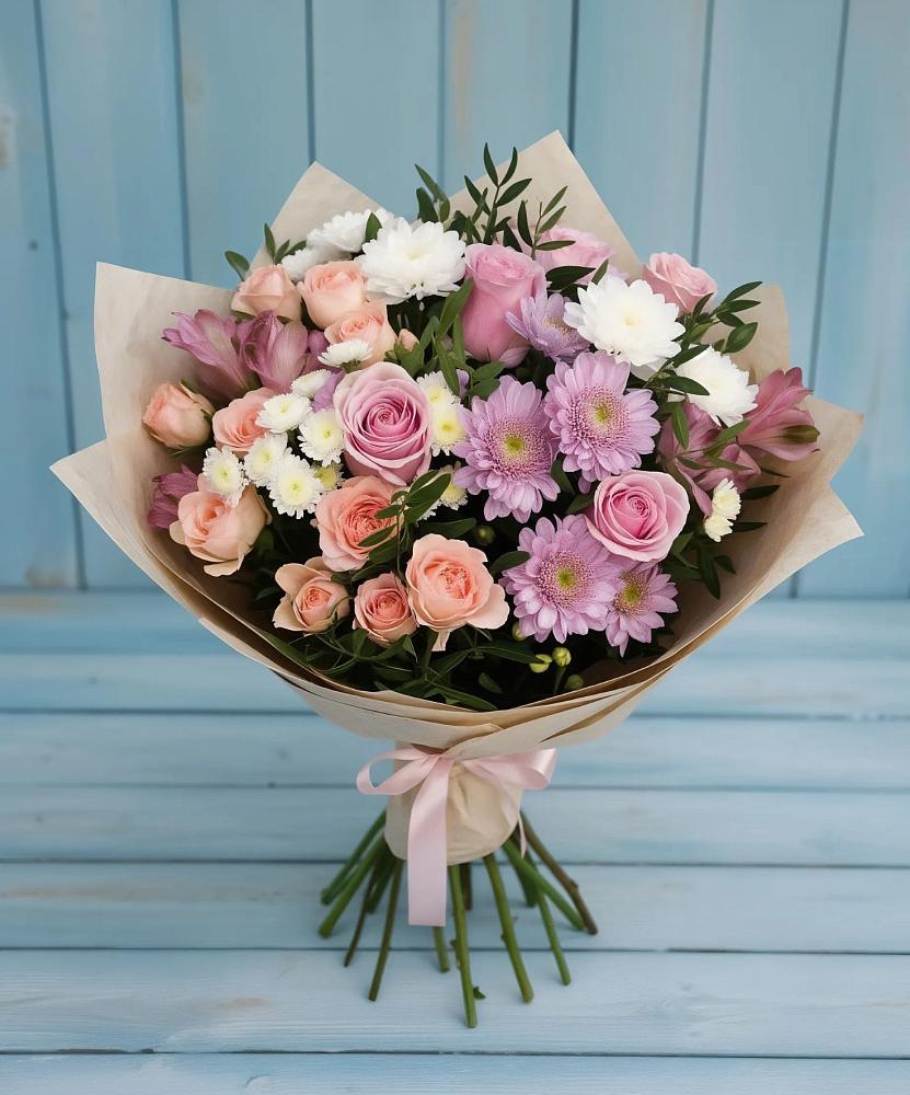 Букет цветов из: Хризантемы, Розы и Альстромерии в Красногвардейском