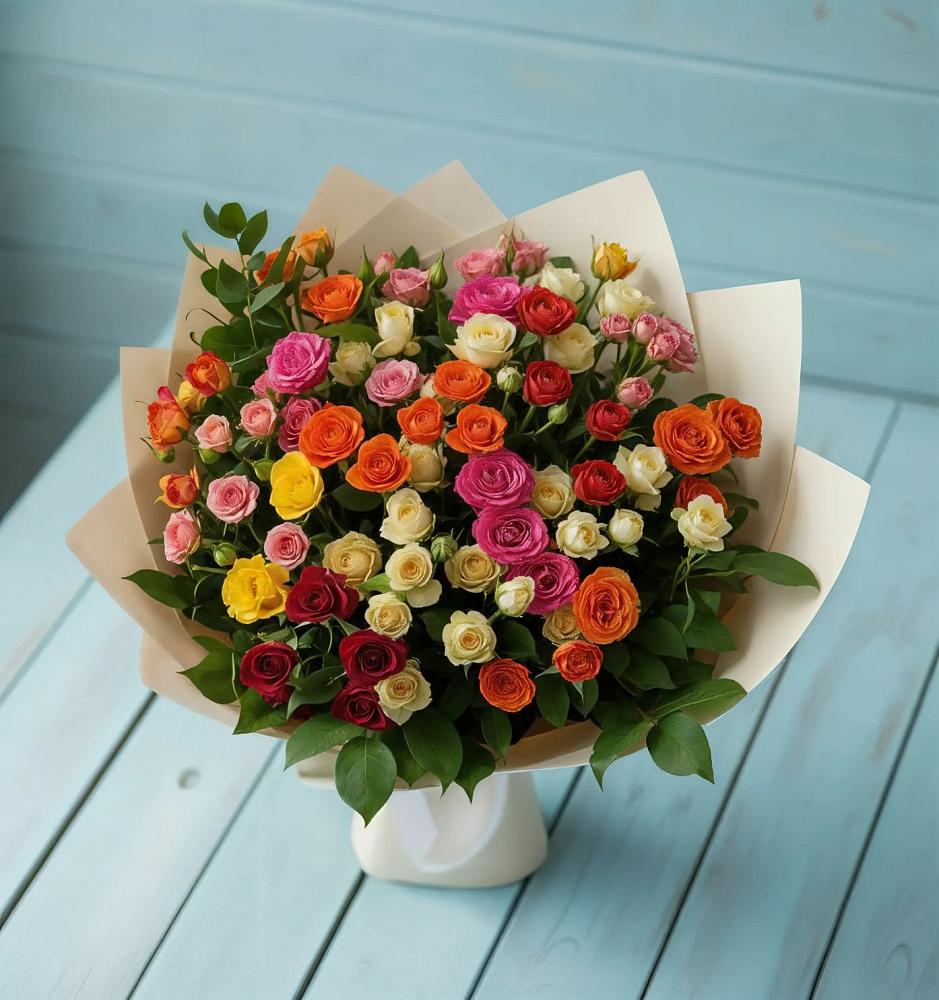 Букет Микс из разноцветных кустовых роз в Красногвардейском
