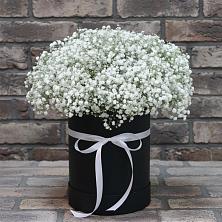 Цветочная композиция из Гипсофила в шляпной коробке в Красногвардейском
